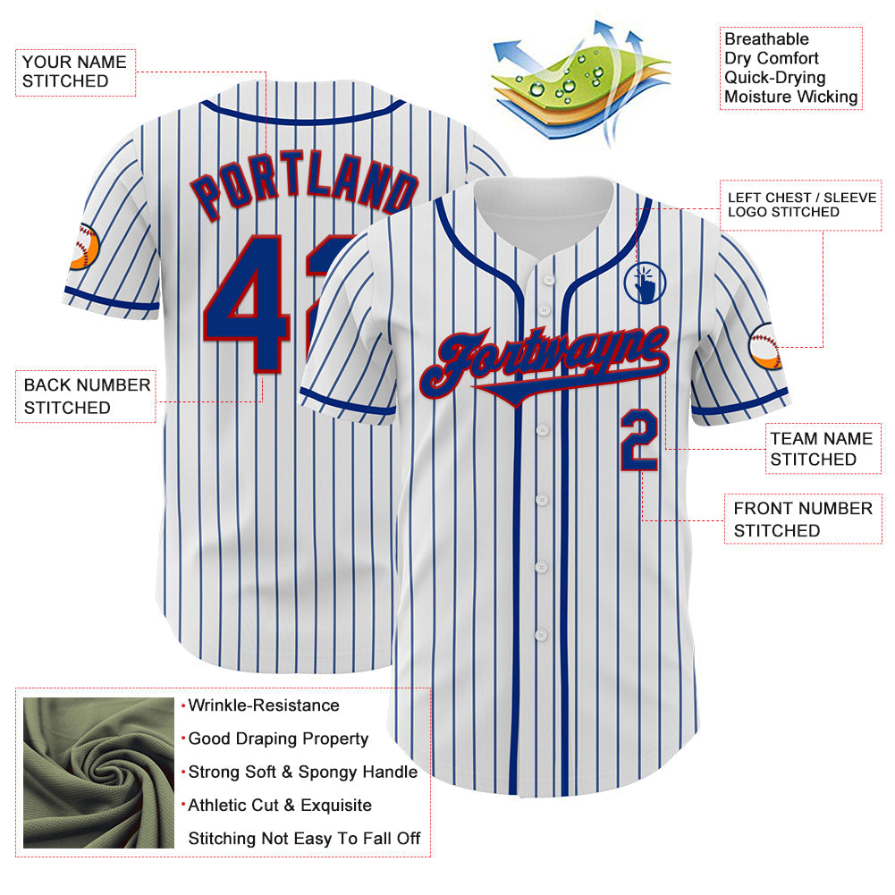 Custom White Royal Pinstripe Red Authentic Baseball Jersey - Sky-Custom