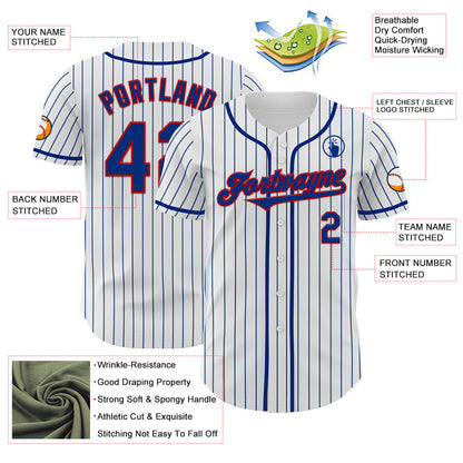 Custom White Royal Pinstripe Red Authentic Baseball Jersey - Sky-Custom