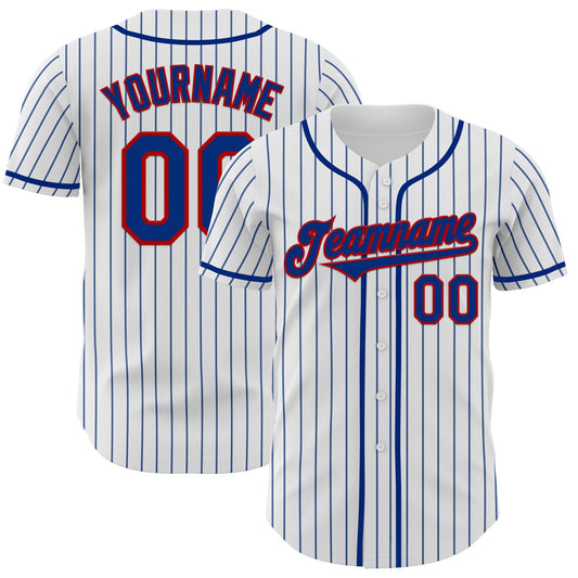 Custom White Royal Pinstripe Red Authentic Baseball Jersey - Sky-Custom