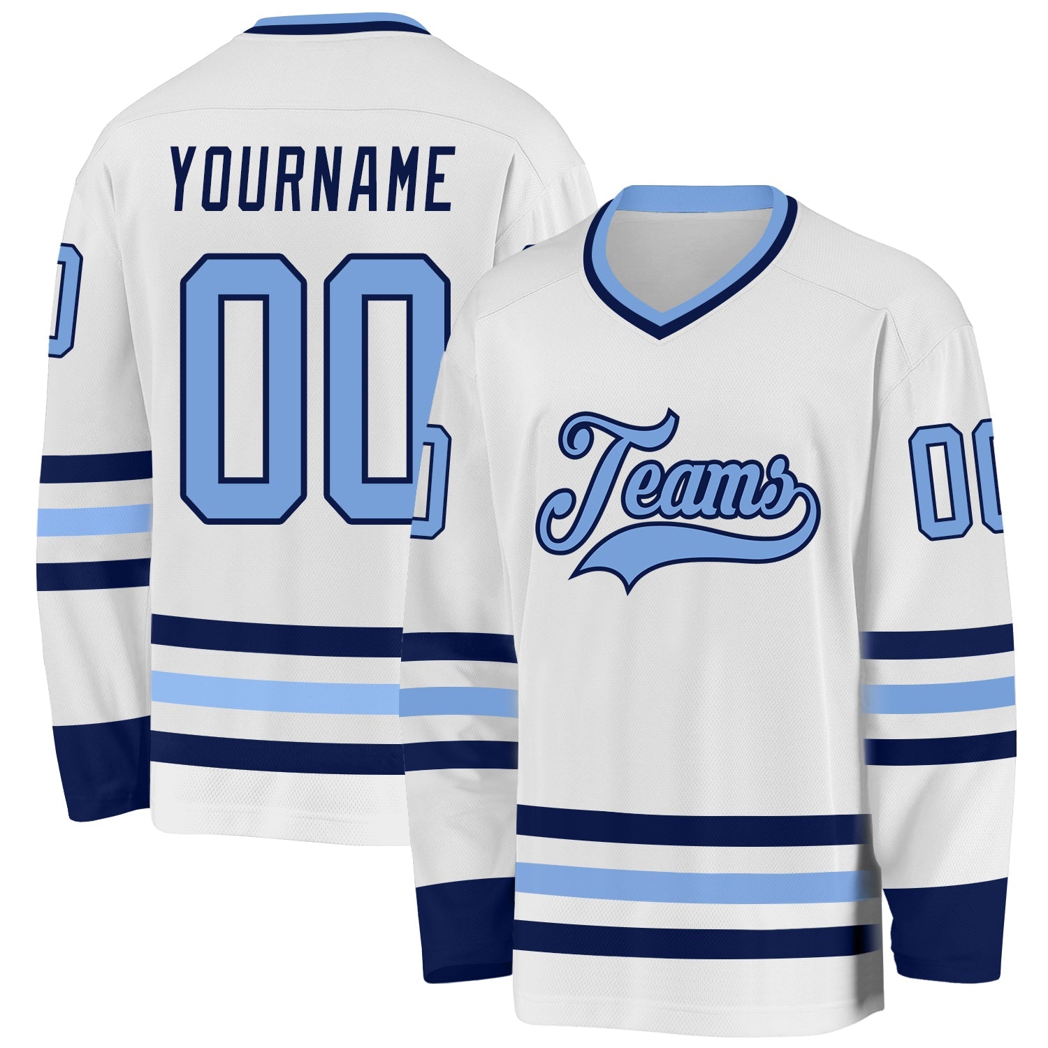 Custom White Light Blue-Navy Hockey Jersey - Sky-Custom