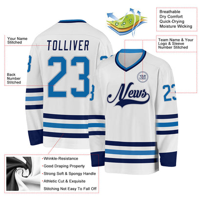 Custom White Blue Navy-Gray Hockey Jersey - Sky-Custom
