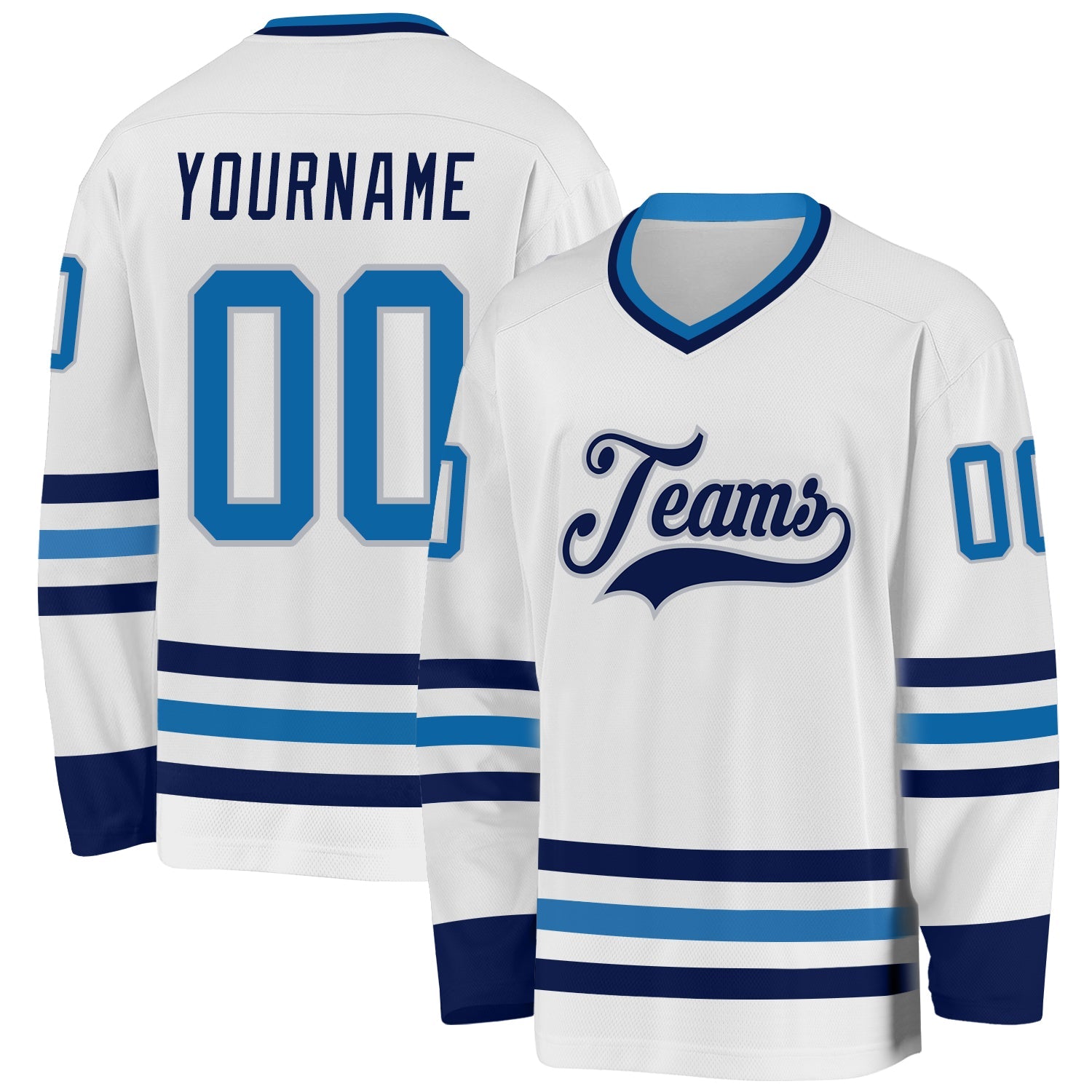 Custom White Blue Navy-Gray Hockey Jersey - Sky-Custom