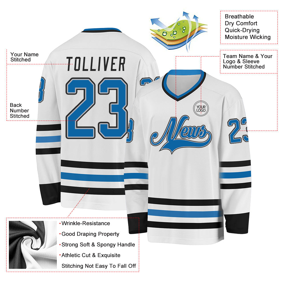 Custom White Blue Gray-Black Hockey Jersey - Sky-Custom