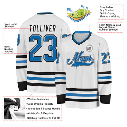 Custom White Blue Gray-Black Hockey Jersey - Sky-Custom