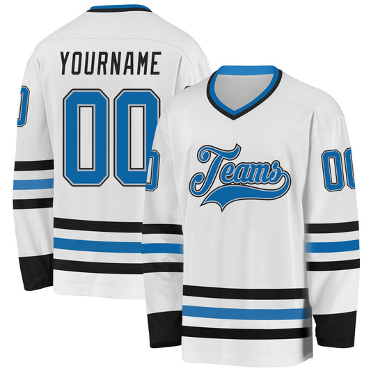 Custom White Blue Gray-Black Hockey Jersey - Sky-Custom