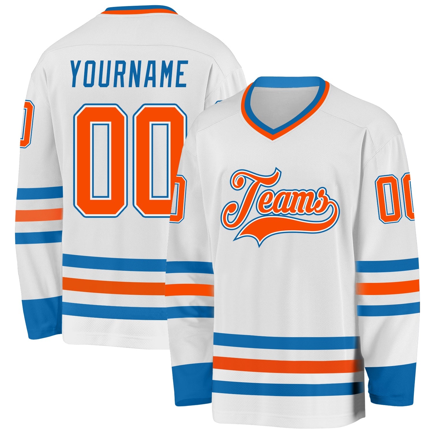 Custom White Orange-Blue Hockey Jersey - Sky-Custom