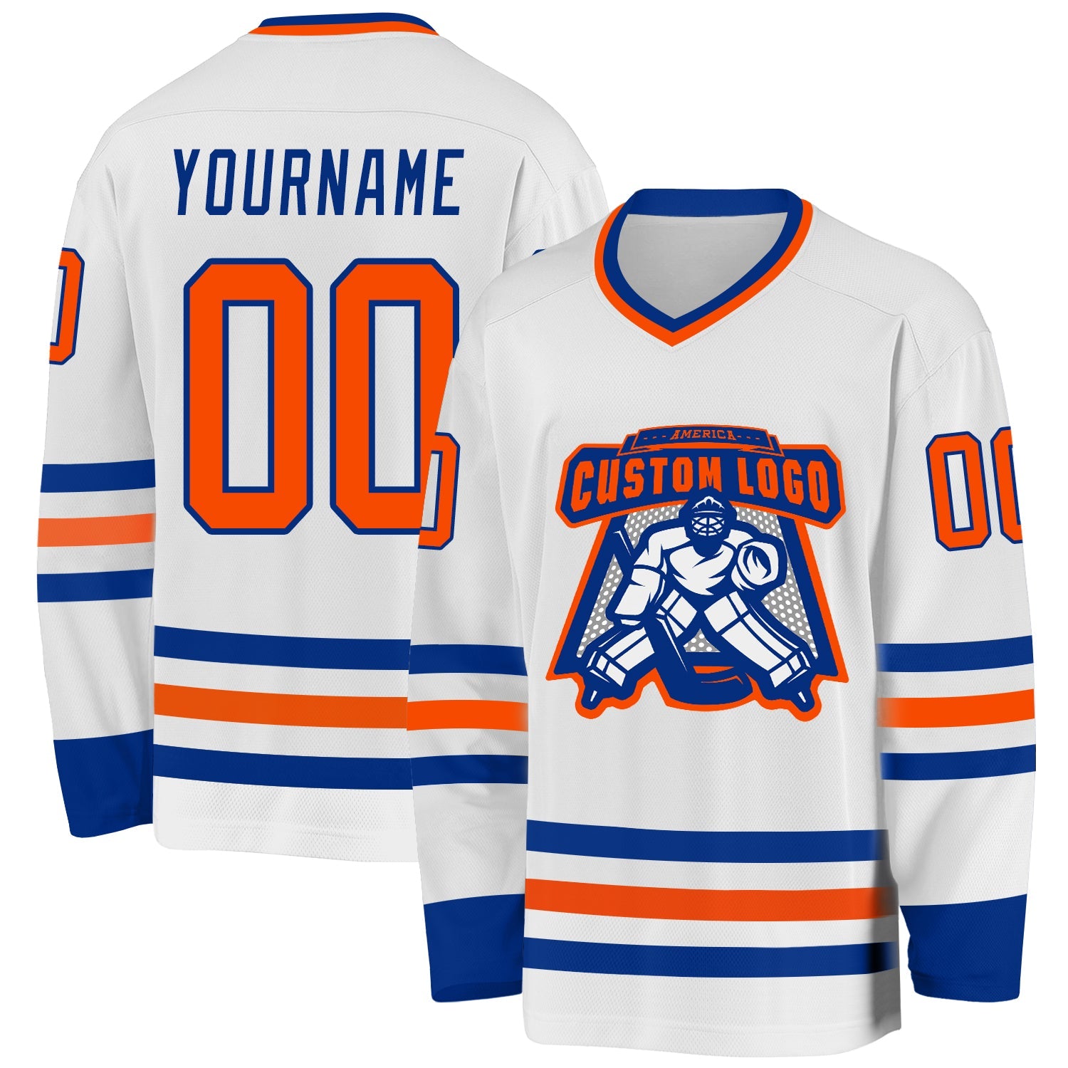 Custom White Orange-Royal Hockey Jersey - Sky-Custom