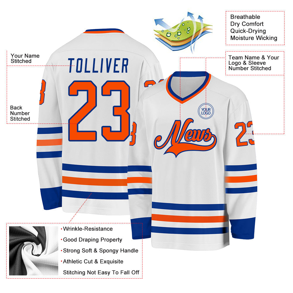 Custom White Orange-Royal Hockey Jersey - Sky-Custom