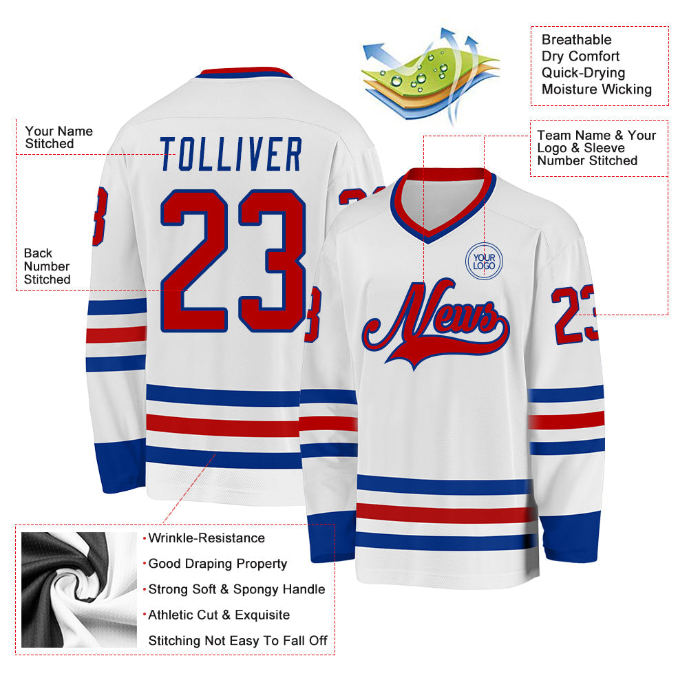 Custom White Red-Royal Hockey Jersey - Sky-Custom