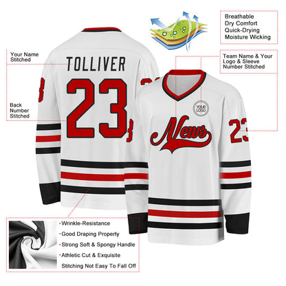 Custom White Red-Black Hockey Jersey - Sky-Custom