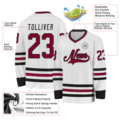 Custom White Maroon-Black Hockey Jersey - Sky-Custom