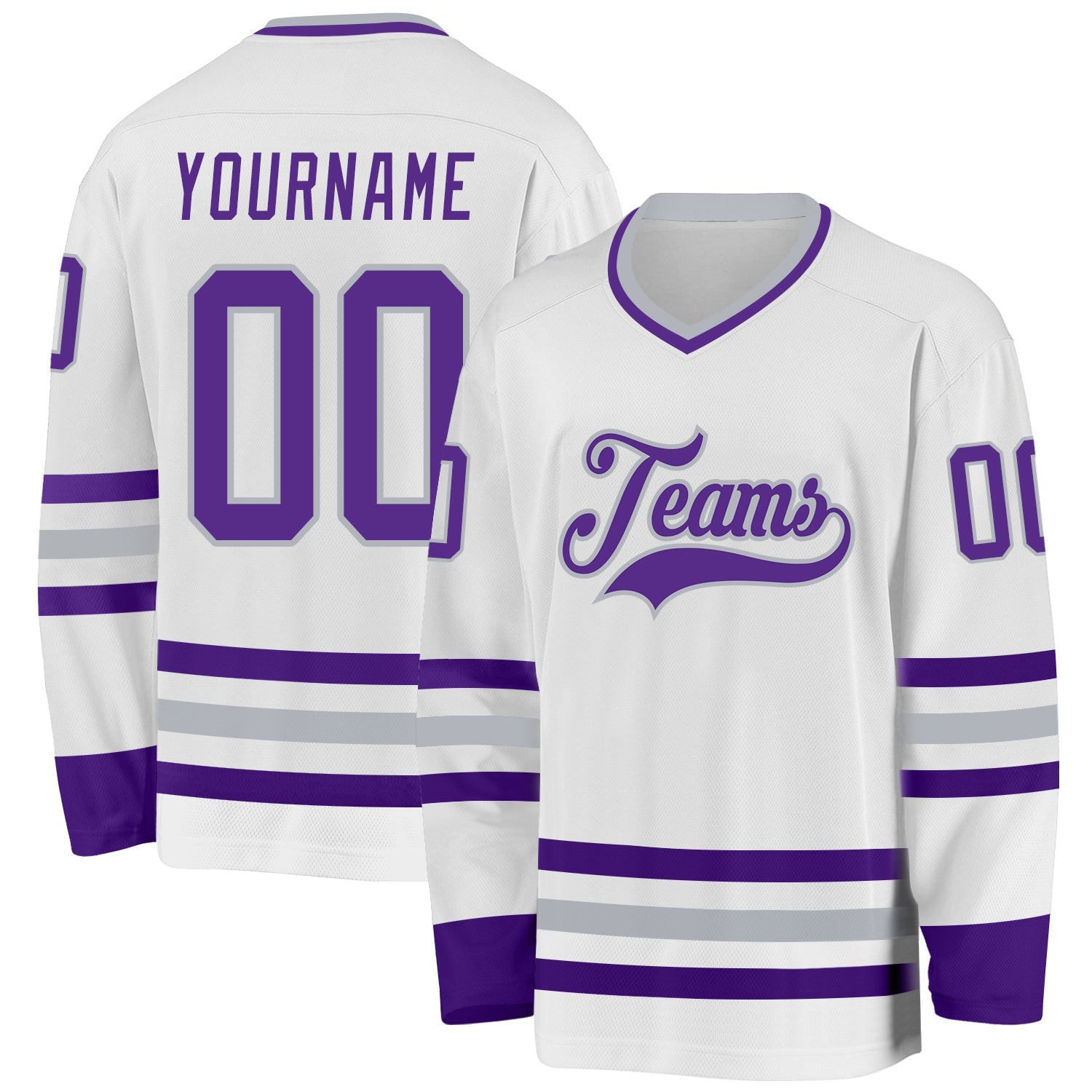 Custom White Purple-Gray Hockey Jersey - Sky-Custom