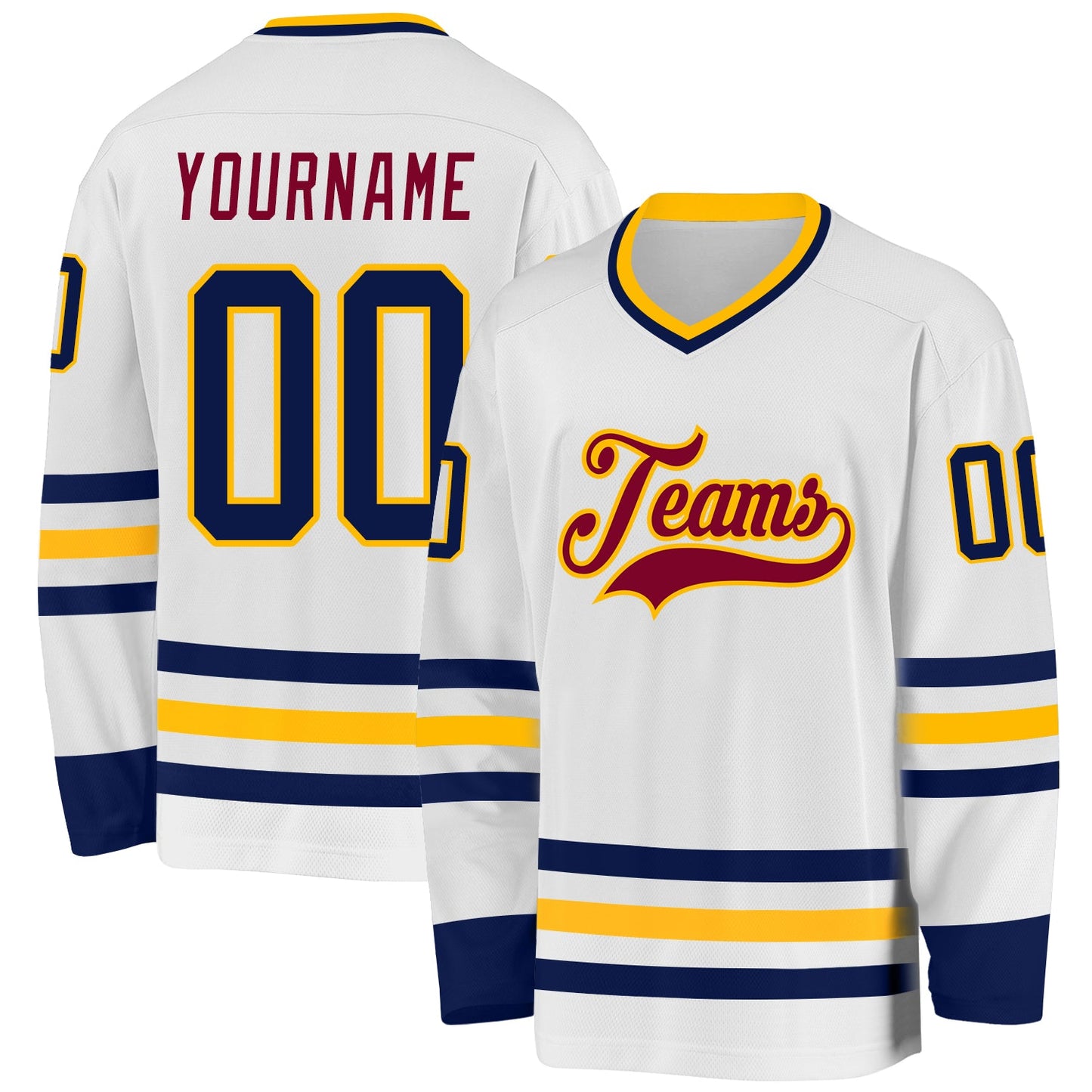 Custom White Navy Gold-Maroon Hockey Jersey - Sky-Custom