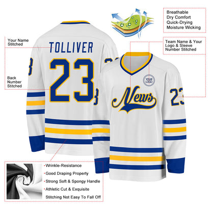 Custom White Royal-Gold Hockey Jersey - Sky-Custom