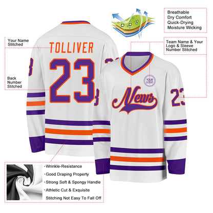 Custom White Purple-Orange Hockey Jersey - Sky-Custom