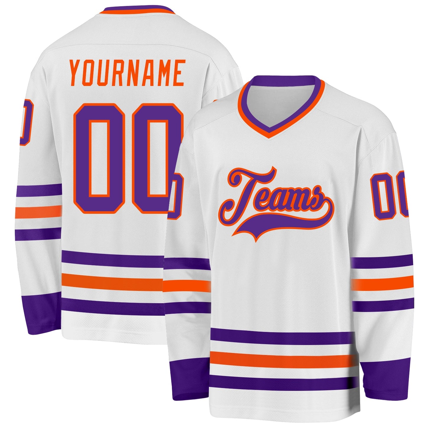 Custom White Purple-Orange Hockey Jersey - Sky-Custom