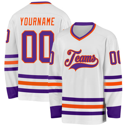 Custom White Purple-Orange Hockey Jersey - Sky-Custom