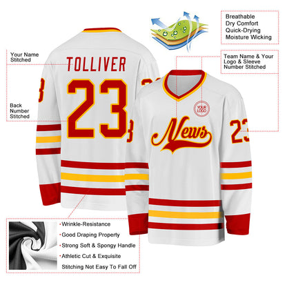 Custom White Red-Gold Hockey Jersey - Sky-Custom