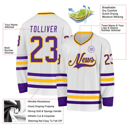 Custom White Purple-Gold Hockey Jersey - Sky-Custom