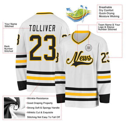 Custom White Black-Gold Hockey Jersey - Sky-Custom
