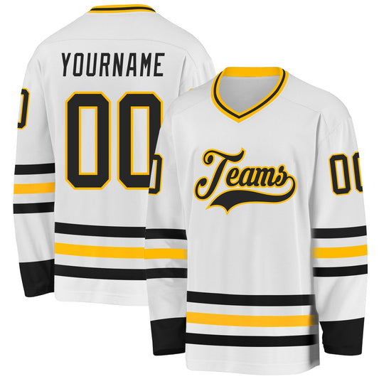 Custom White Black-Gold Hockey Jersey - Sky-Custom