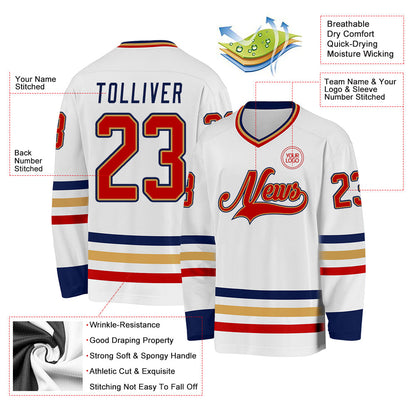 Custom White Red Old Gold-Navy Hockey Jersey - Sky-Custom
