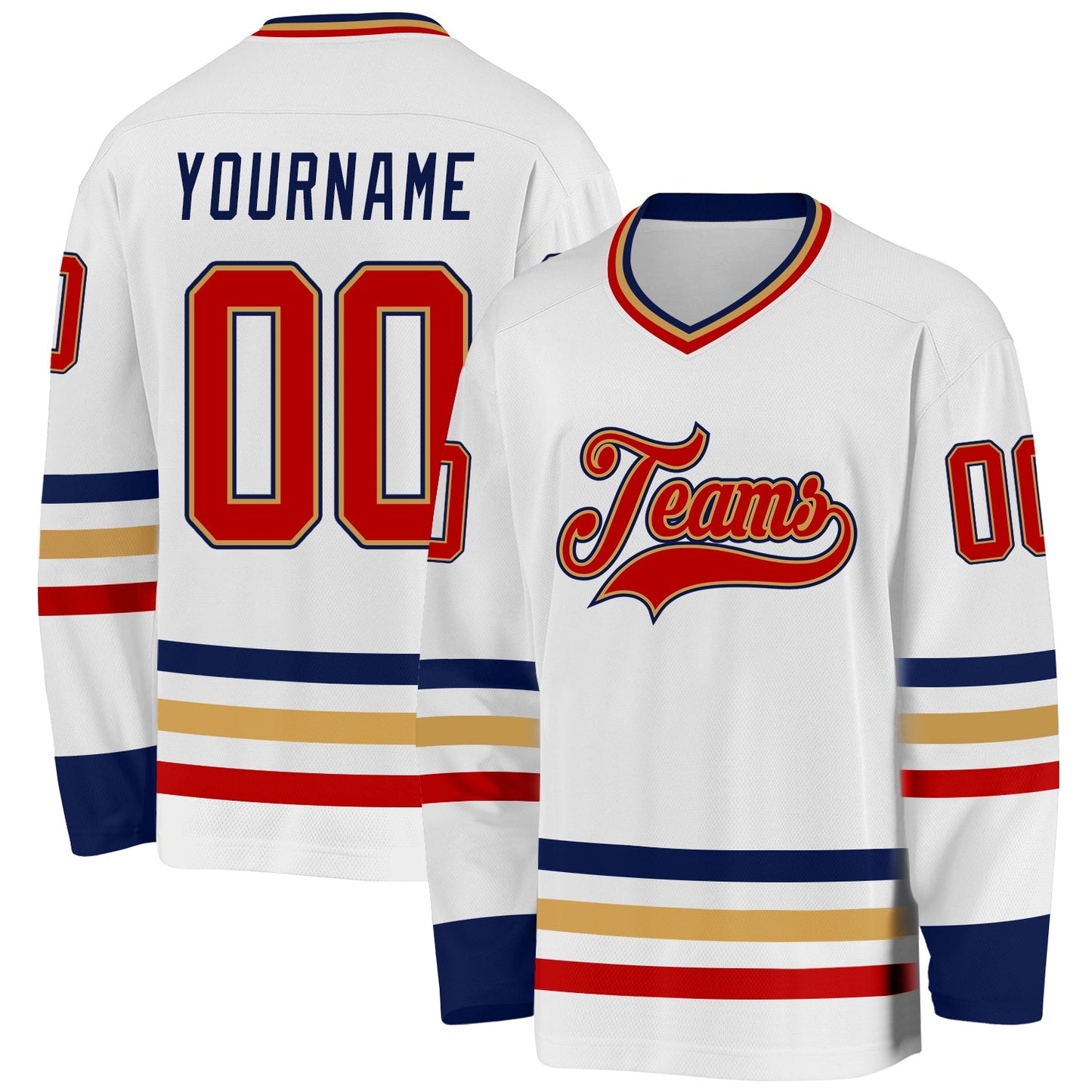 Custom White Red Old Gold-Navy Hockey Jersey - Sky-Custom