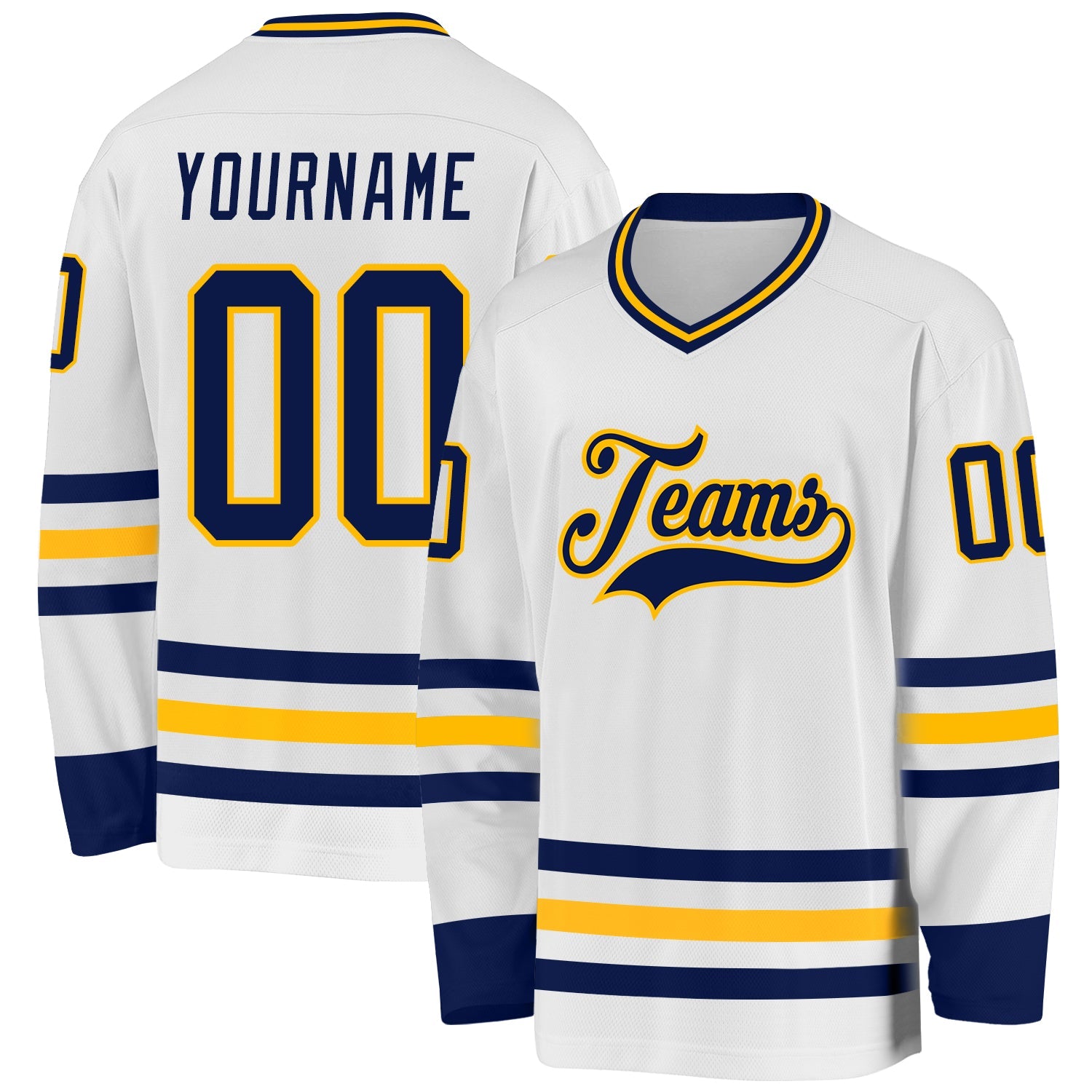 Custom White Navy-Gold Hockey Jersey - Sky-Custom