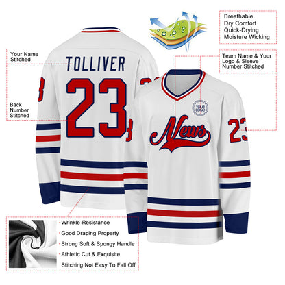Custom White Red-Navy Hockey Jersey - Sky-Custom