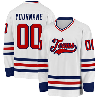 Custom White Red-Navy Hockey Jersey - Sky-Custom
