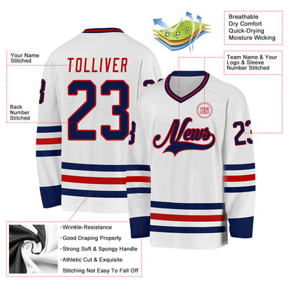 Custom White Navy-Red Hockey Jersey - Sky-Custom