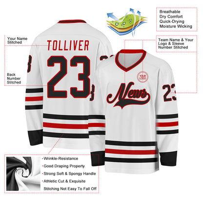 Custom White Black-Red Hockey Jersey - Sky-Custom