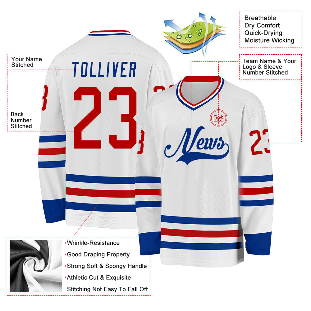 Custom White Red-Royal Hockey Jersey - Sky-Custom