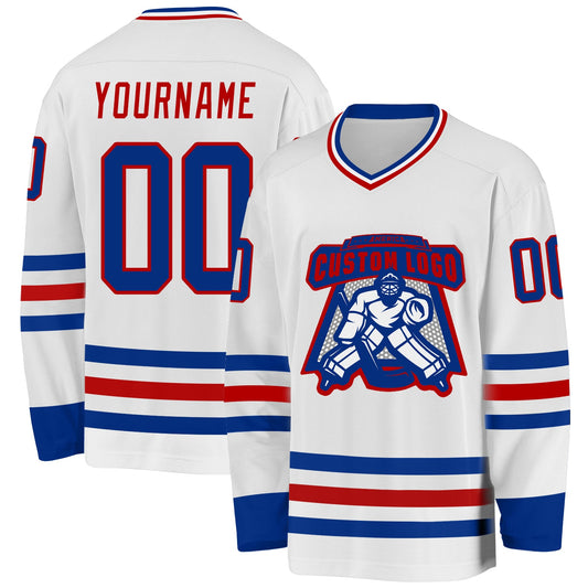Custom White Royal-Red Hockey Jersey - Sky-Custom