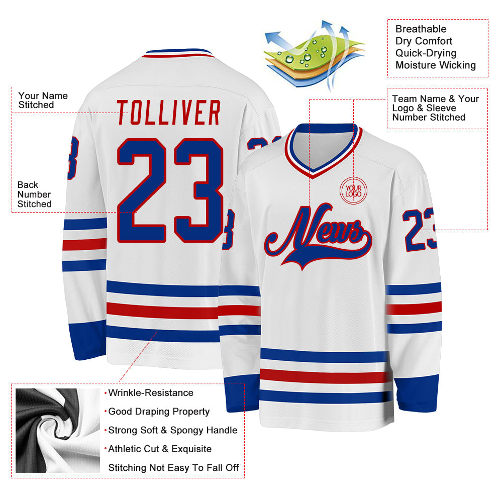 Custom White Royal-Red Hockey Jersey - Sky-Custom