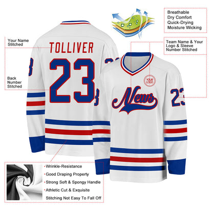 Custom White Royal-Red Hockey Jersey - Sky-Custom