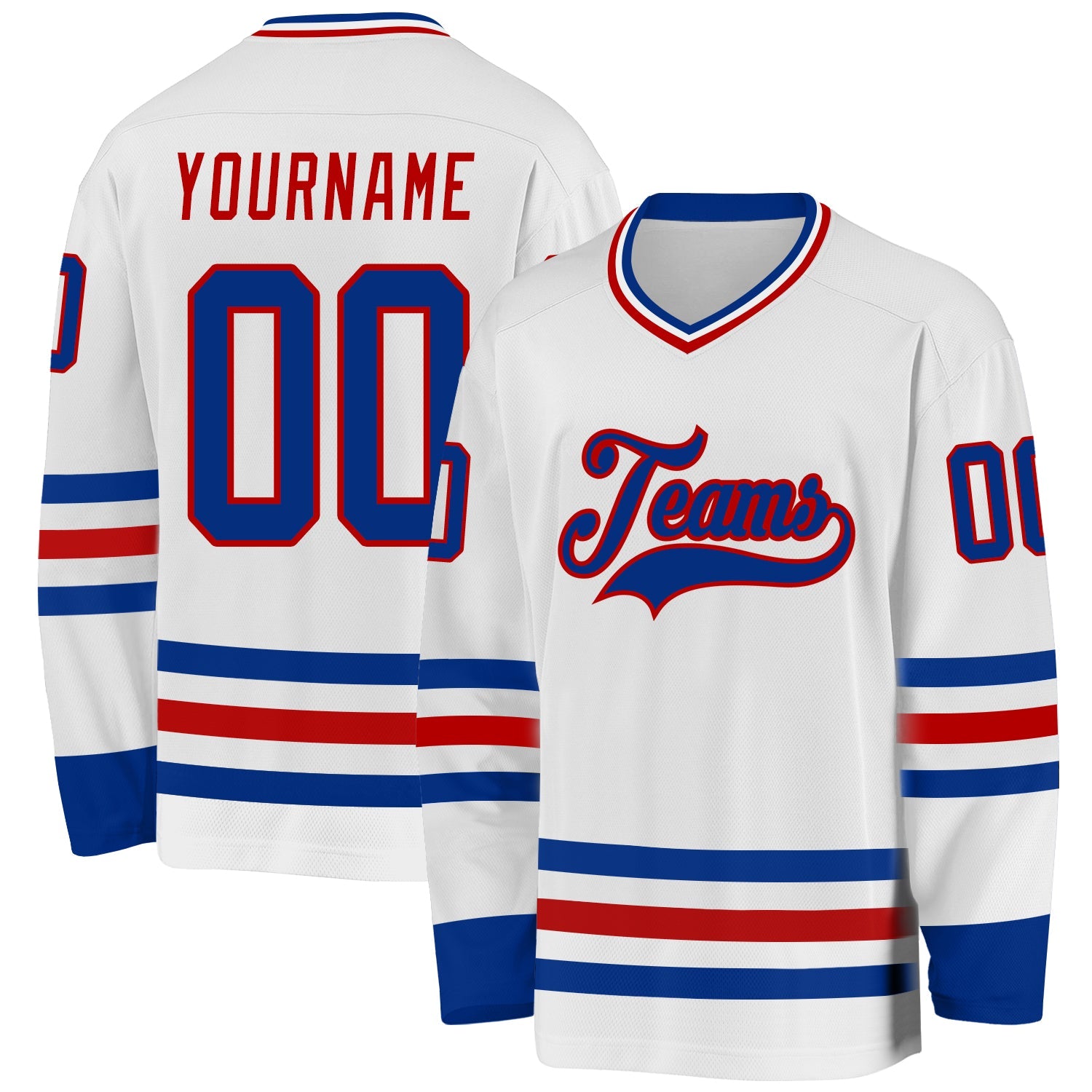Custom White Royal-Red Hockey Jersey - Sky-Custom