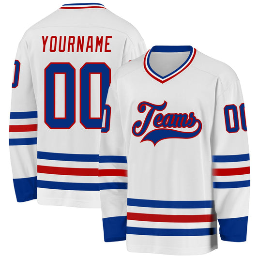 Custom White Royal-Red Hockey Jersey - Sky-Custom