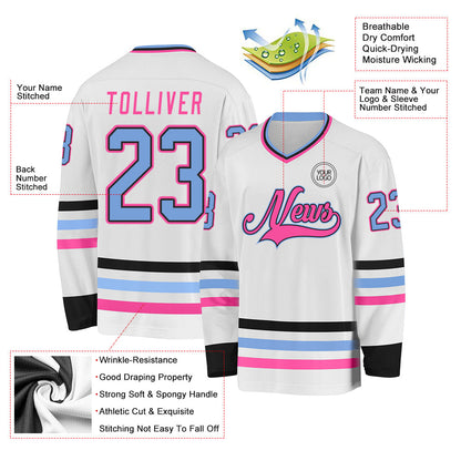 Custom White Light Blue Black-Pink Hockey Jersey - Sky-Custom