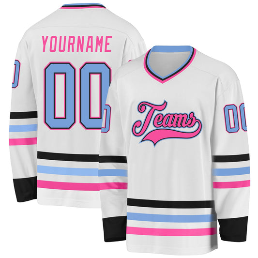 Custom White Light Blue Black-Pink Hockey Jersey - Sky-Custom