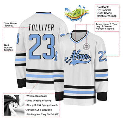 Custom White Light Blue-Black Hockey Jersey - Sky-Custom