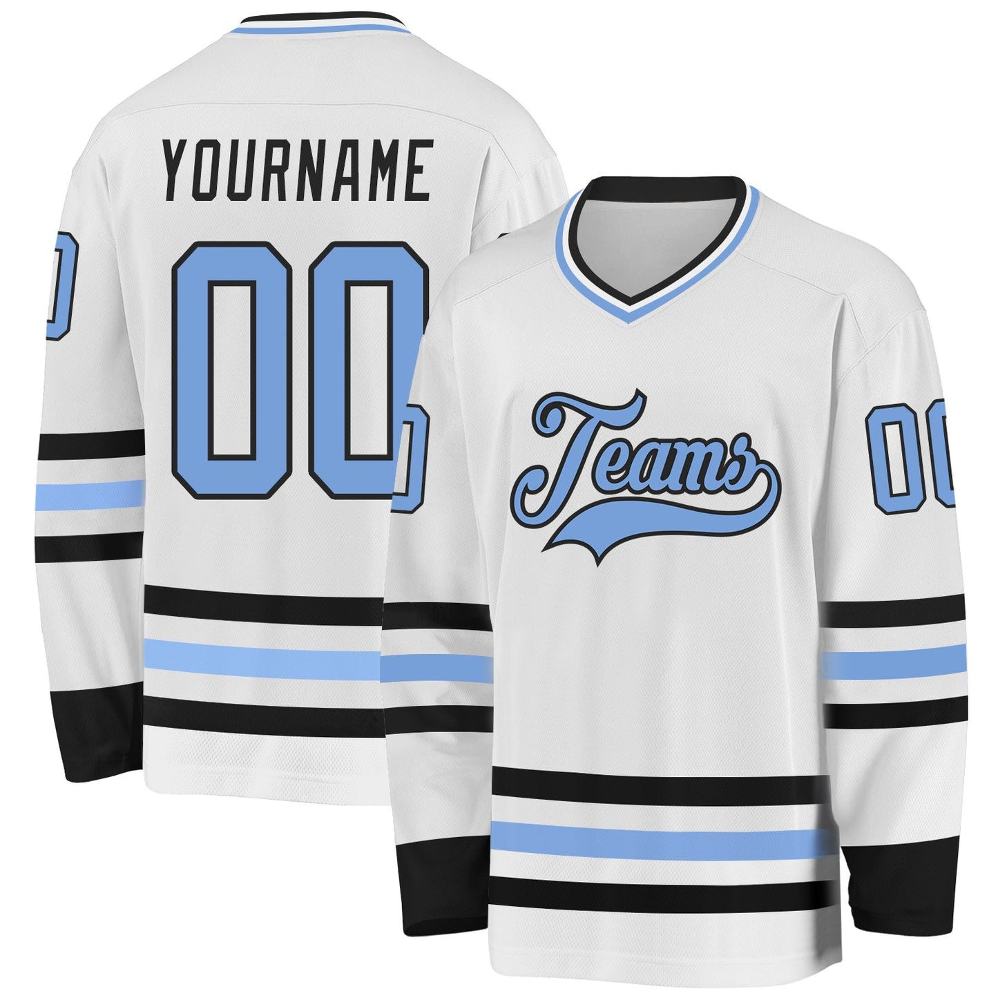Custom White Light Blue-Black Hockey Jersey - Sky-Custom