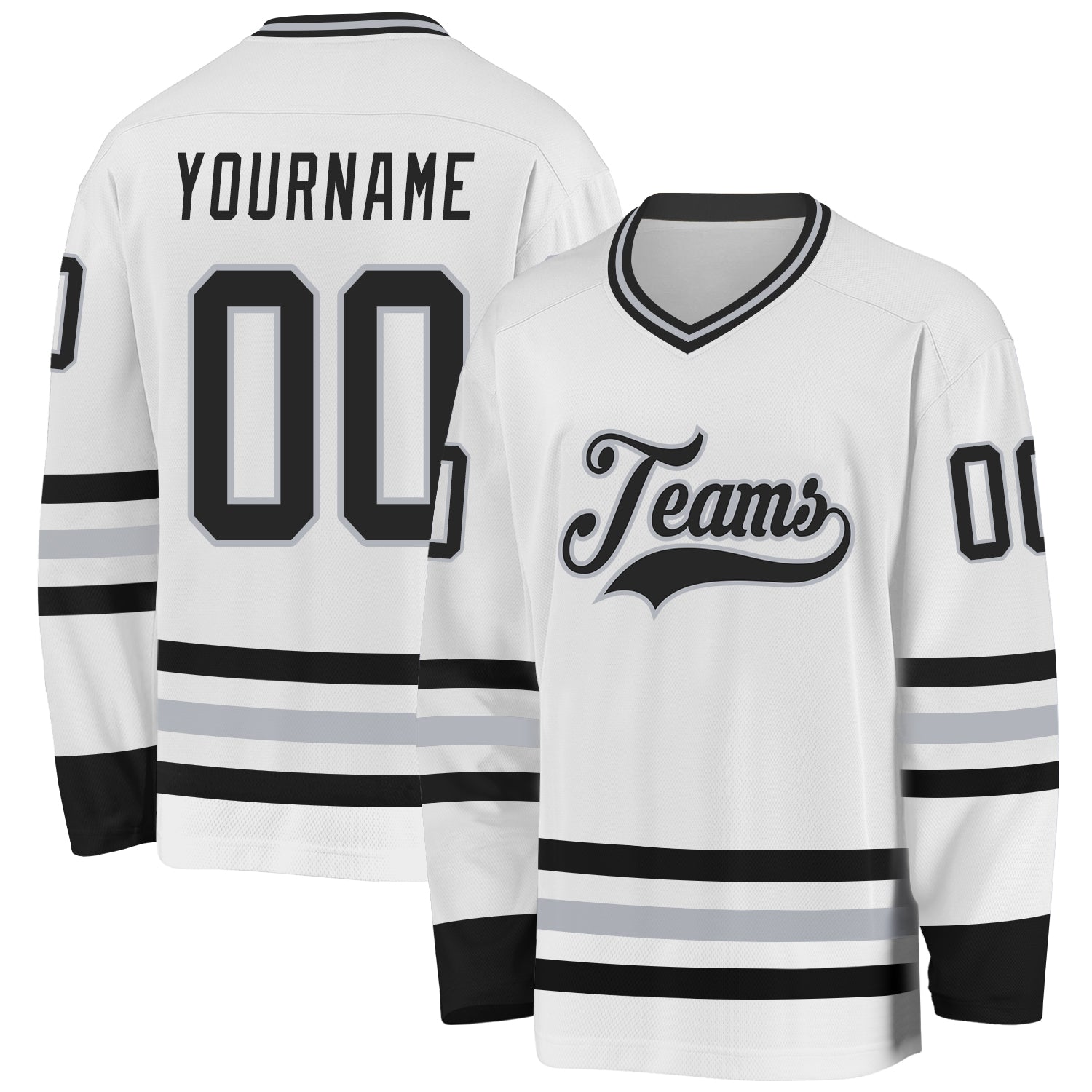 Custom White Black-Gray Hockey Jersey - Sky-Custom
