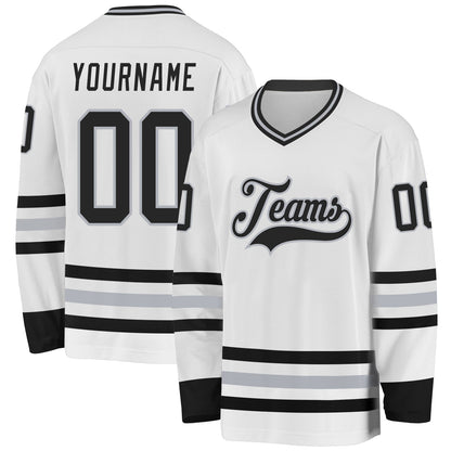 Custom White Black-Gray Hockey Jersey - Sky-Custom