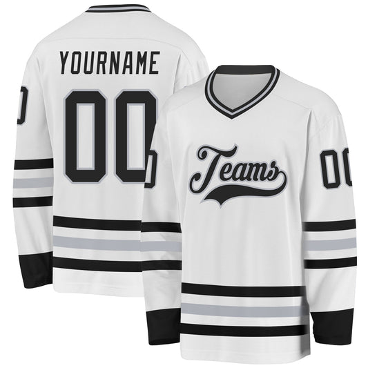 Custom White Black-Gray Hockey Jersey - Sky-Custom