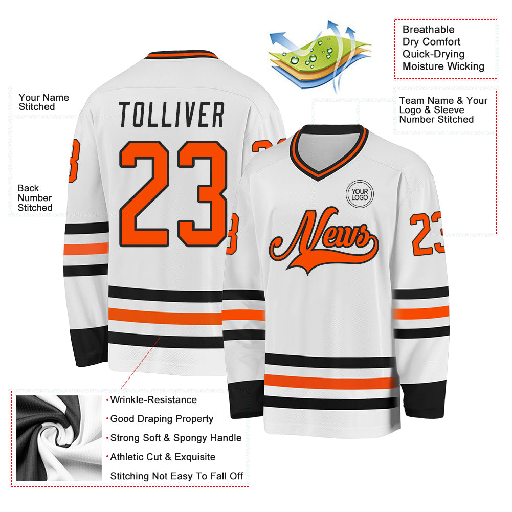 Custom White Orange-Black Hockey Jersey - Sky-Custom
