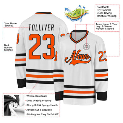 Custom White Orange-Black Hockey Jersey - Sky-Custom