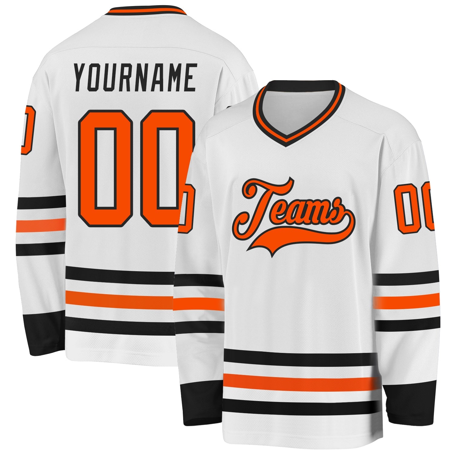 Custom White Orange-Black Hockey Jersey - Sky-Custom
