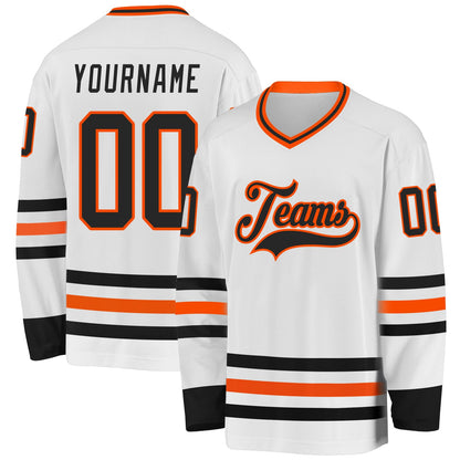 Custom White Black-Orange Hockey Jersey - Sky-Custom