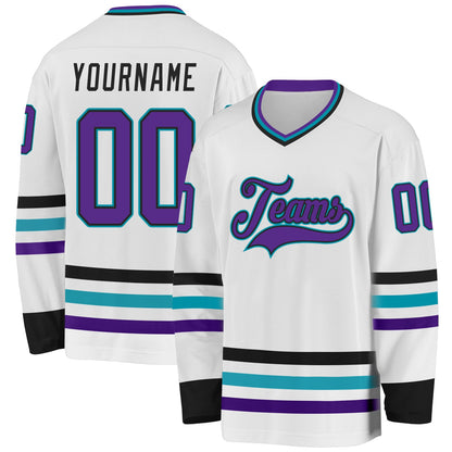 Custom White Purple Black-Teal Hockey Jersey - Sky-Custom